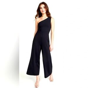 Susana Monaco Black One-Shoulder Cropped Jumpsuit in Navy